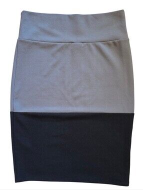 LuLaRoe Cassie Large Black and Gray Color Block Pencil Skirt